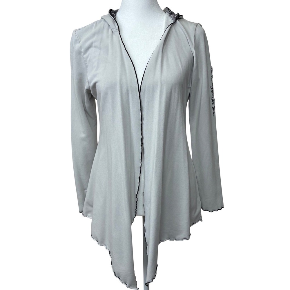 Green Apple Eco Active Wear Gray Organic Cotton Hooded Open Cardigan Large L